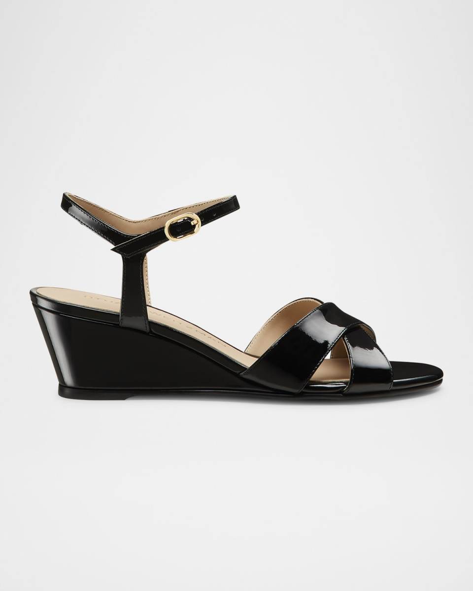 Dayna Patent Crisscross Wedge Sandals
